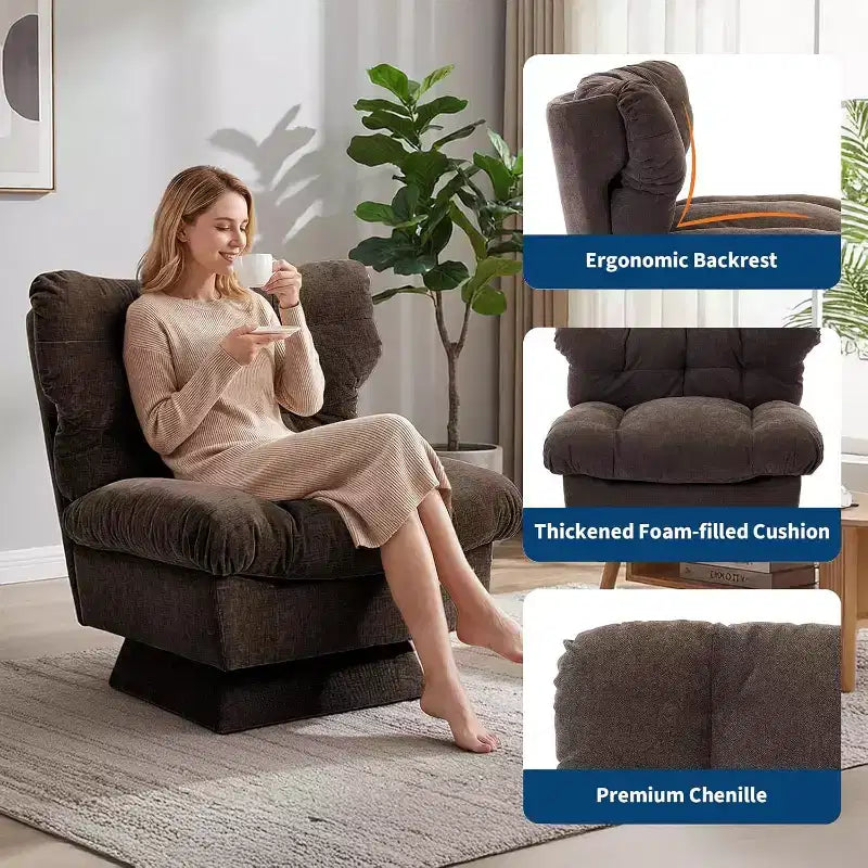 Fauteuil pivotant à 360° - Fauteuil de lecture moderne avec coussin épais et tissu chenille douillet | Fauteuil rembourré pour salon, chambre à coucher