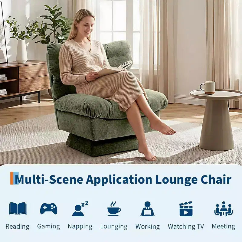 Fauteuil pivotant à 360° - Fauteuil de lecture moderne avec coussin épais et tissu chenille douillet | Fauteuil rembourré pour salon, chambre à coucher