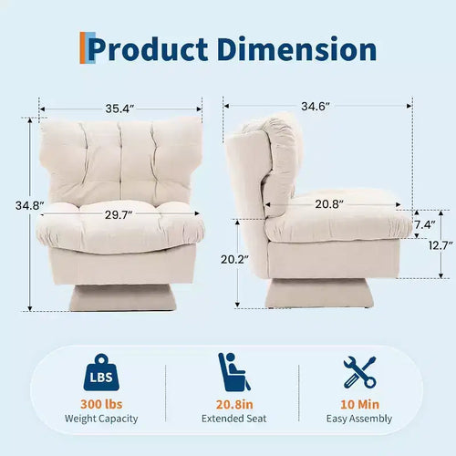 Fauteuil pivotant à 360° - Fauteuil de lecture moderne avec coussin épais et tissu chenille douillet | Fauteuil rembourré pour salon, chambre à coucher