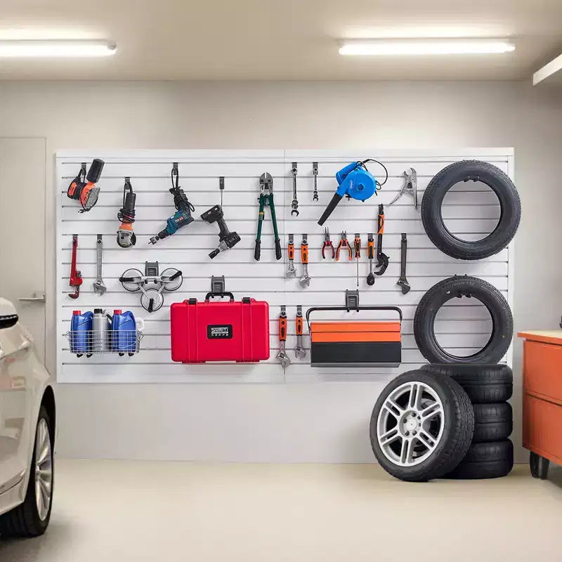 Panneaux muraux à lattes, 2,4 x 1,2 m, en PVC pour garage, avec accessoires, blancs, faciles à installer et réglables, blancs