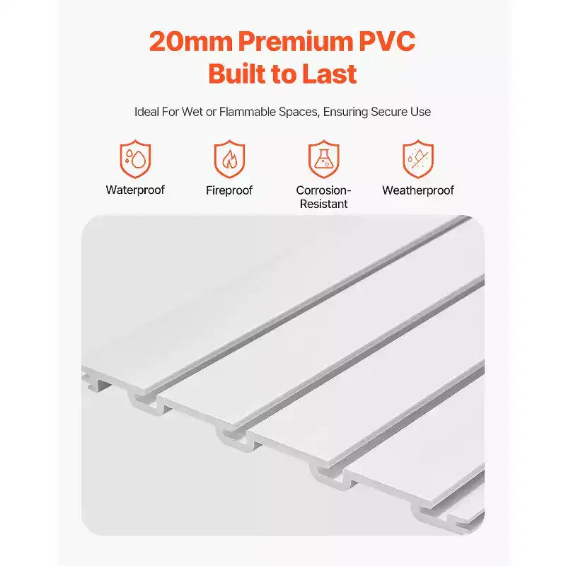 Panneaux muraux à lattes, 2,4 x 1,2 m, en PVC pour garage, avec accessoires, blancs, faciles à installer et réglables, blancs