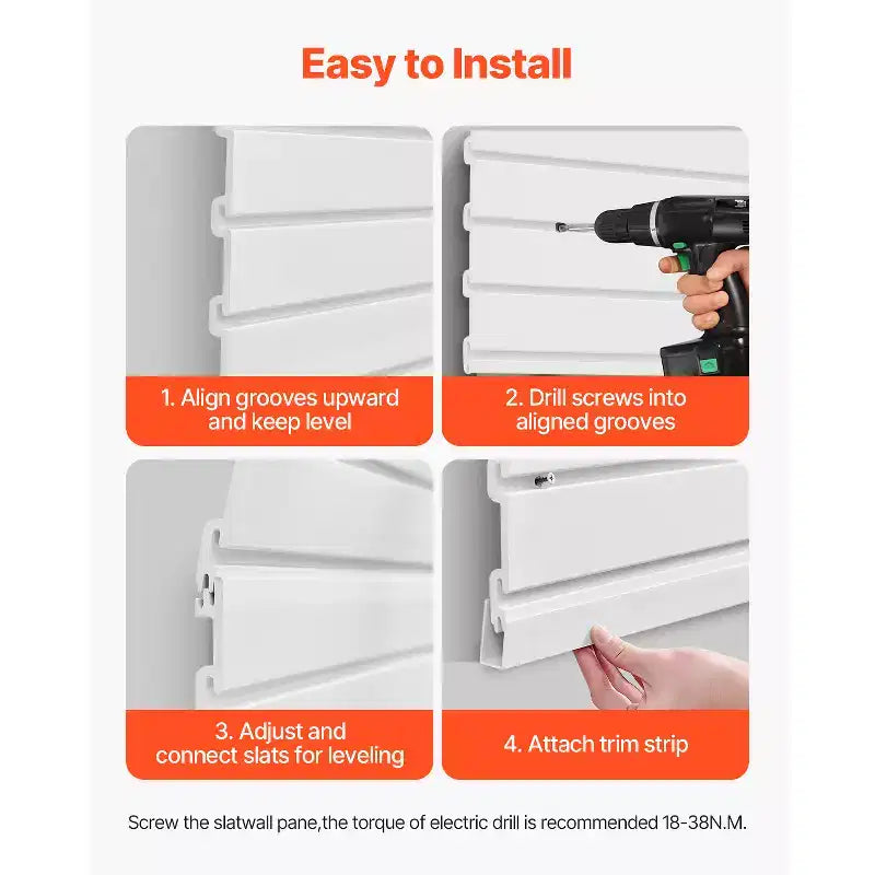 Panneaux muraux à lattes, 2,4 x 1,2 m, en PVC pour garage, avec accessoires, blancs, faciles à installer et réglables, blancs