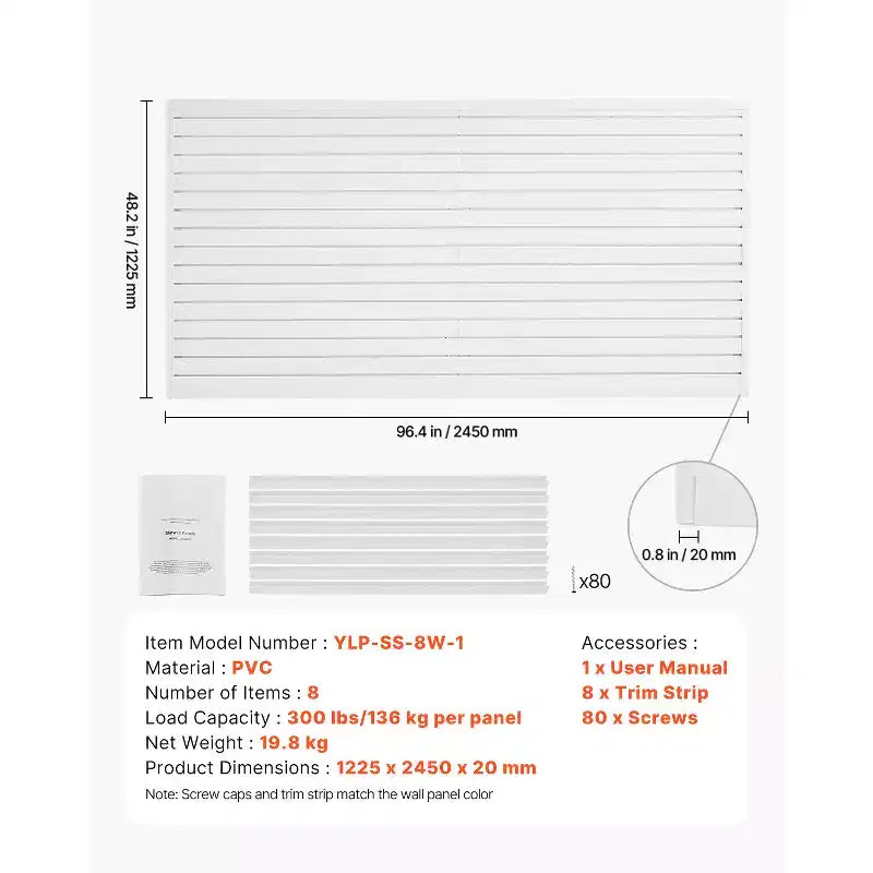 Panneaux muraux à lattes, 2,4 x 1,2 m, en PVC pour garage, avec accessoires, blancs, faciles à installer et réglables, blancs