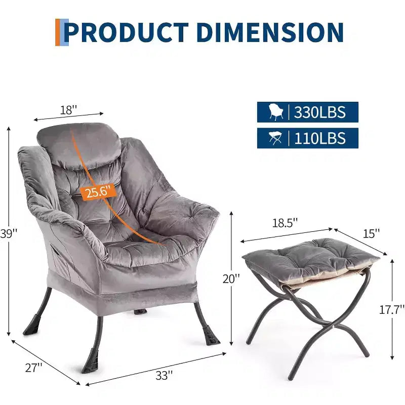 Fauteuil inclinable avec ottoman, fauteuil de salon moderne avec repose-pieds, accoudoirs, poche latérale pour le salon, la chambre, le dortoir ou le bureau