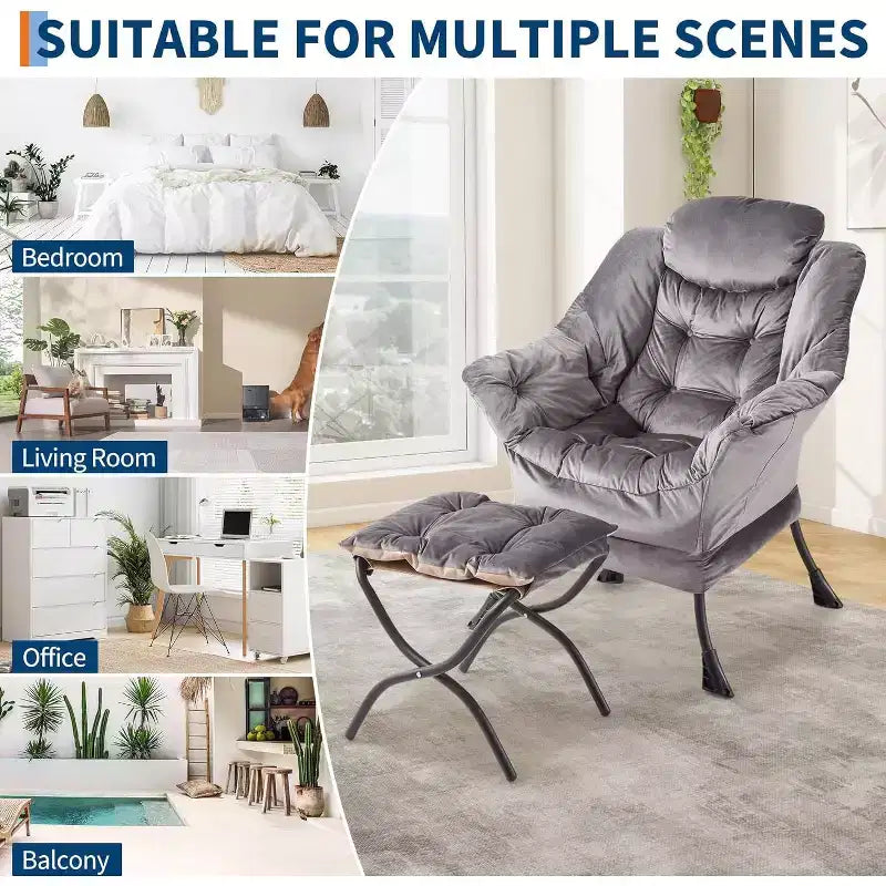 Fauteuil inclinable avec ottoman, fauteuil de salon moderne avec repose-pieds, accoudoirs, poche latérale pour le salon, la chambre, le dortoir ou le bureau