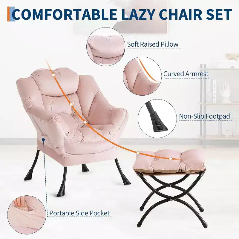 Fauteuil inclinable avec ottoman, fauteuil de salon moderne avec repose-pieds, accoudoirs, poche latérale pour le salon, la chambre, le dortoir ou le bureau