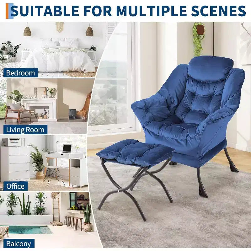Fauteuil inclinable avec ottoman, fauteuil de salon moderne avec repose-pieds, accoudoirs, poche latérale pour le salon, la chambre, le dortoir ou le bureau