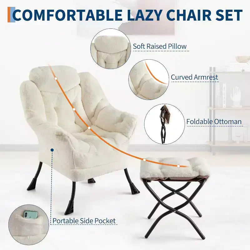 Fauteuil inclinable avec ottoman, fauteuil de salon moderne avec repose-pieds, accoudoirs, poche latérale pour le salon, la chambre, le dortoir ou le bureau
