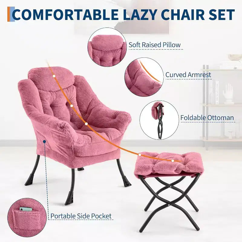 Fauteuil inclinable avec ottoman, fauteuil de salon moderne avec repose-pieds, accoudoirs, poche latérale pour le salon, la chambre, le dortoir ou le bureau