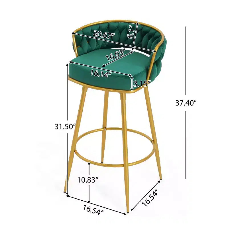 Tabourets de bar pivotants de 31,5 po hauteur comptoir, lot de 2, avec base en métal doré de luxe et dossier tressé à la main, capacité de 286 lb