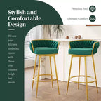 Tabourets de bar pivotants de 31,5 po hauteur comptoir, lot de 2, avec base en métal doré de luxe et dossier tressé à la main, capacité de 286 lb