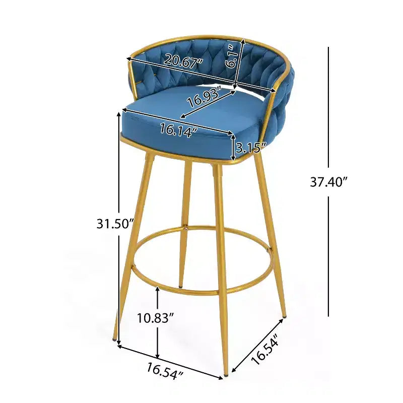 Tabourets de bar pivotants de 31,5 po hauteur comptoir, lot de 2, avec base en métal doré de luxe et dossier tressé à la main, capacité de 286 lb