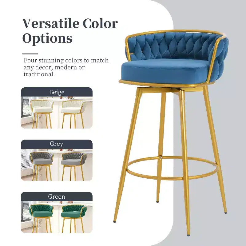 Tabourets de bar pivotants de 31,5 po hauteur comptoir, lot de 2, avec base en métal doré de luxe et dossier tressé à la main, capacité de 286 lb