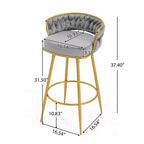Tabourets de bar pivotants de 31,5 po hauteur comptoir, lot de 2, avec base en métal doré de luxe et dossier tressé à la main, capacité de 286 lb