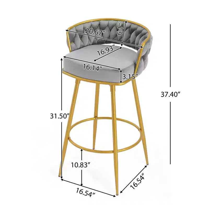 Tabourets de bar pivotants de 31,5 po hauteur comptoir, lot de 2, avec base en métal doré de luxe et dossier tressé à la main, capacité de 286 lb