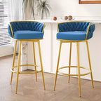 TUYOHW 31.5 Swivel Counter Height Bar Stools Set of 2,Luxury Golden Metal Base Bar Stools with Hand-Woven Backrest,286lbs Capacity