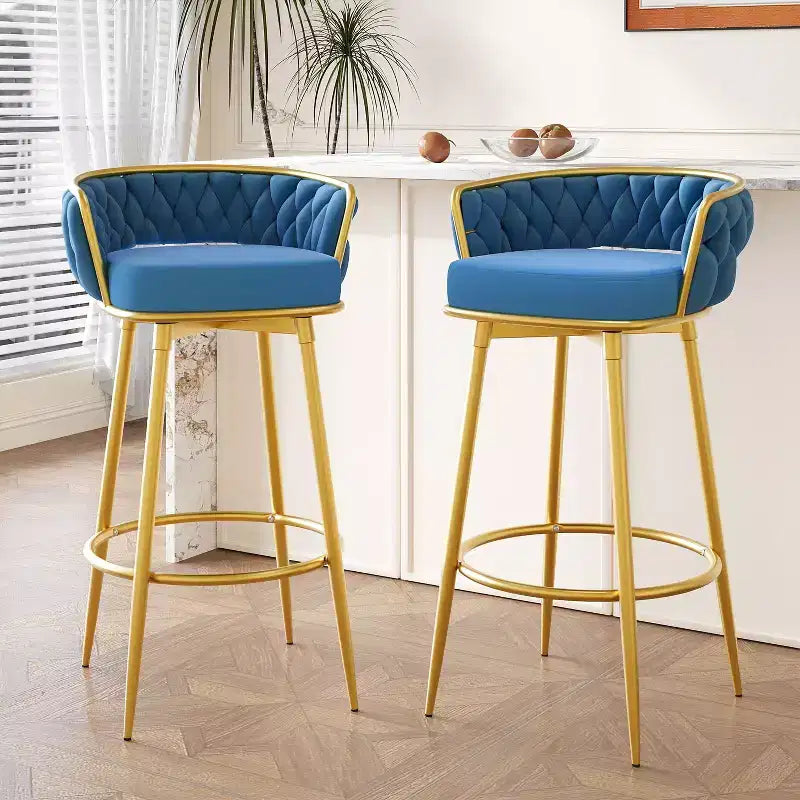 TUYOHW 31.5 Swivel Counter Height Bar Stools Set of 2,Luxury Golden Metal Base Bar Stools with Hand-Woven Backrest,286lbs Capacity