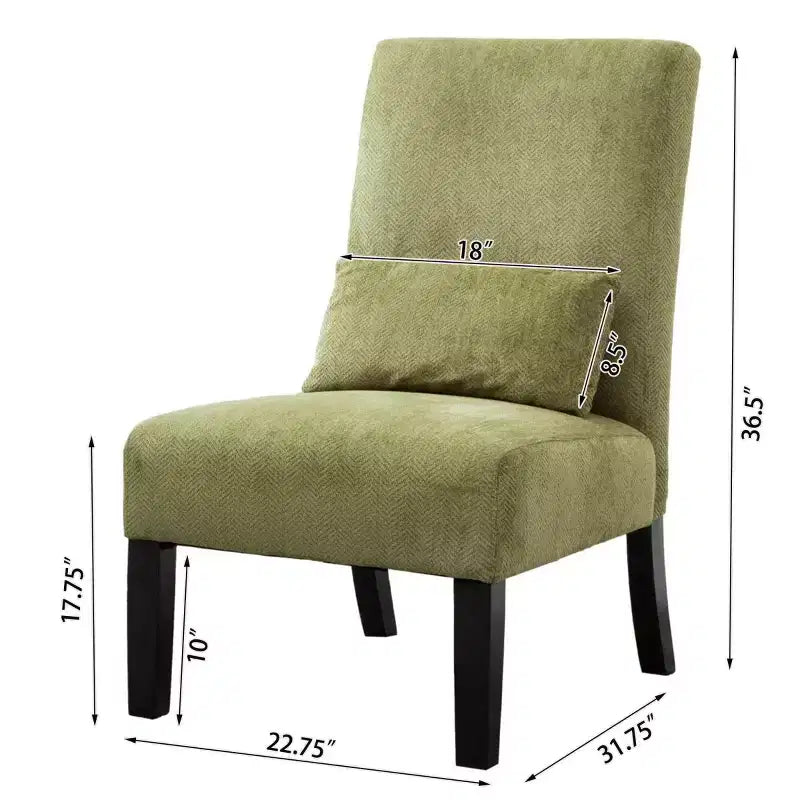 Fauteuil d'appoint sans accoudoirs en tissu chenille moderne avec oreiller, pieds en bois massif, siège profond pour le salon, la chambre ou le bureau