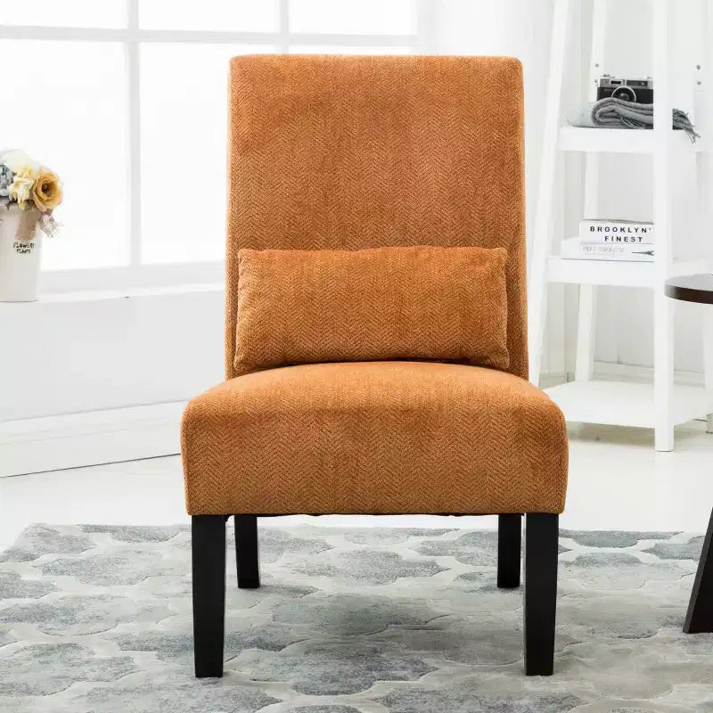 Fauteuil d'appoint sans accoudoirs en tissu chenille moderne avec oreiller, pieds en bois massif, siège profond pour le salon, la chambre ou le bureau