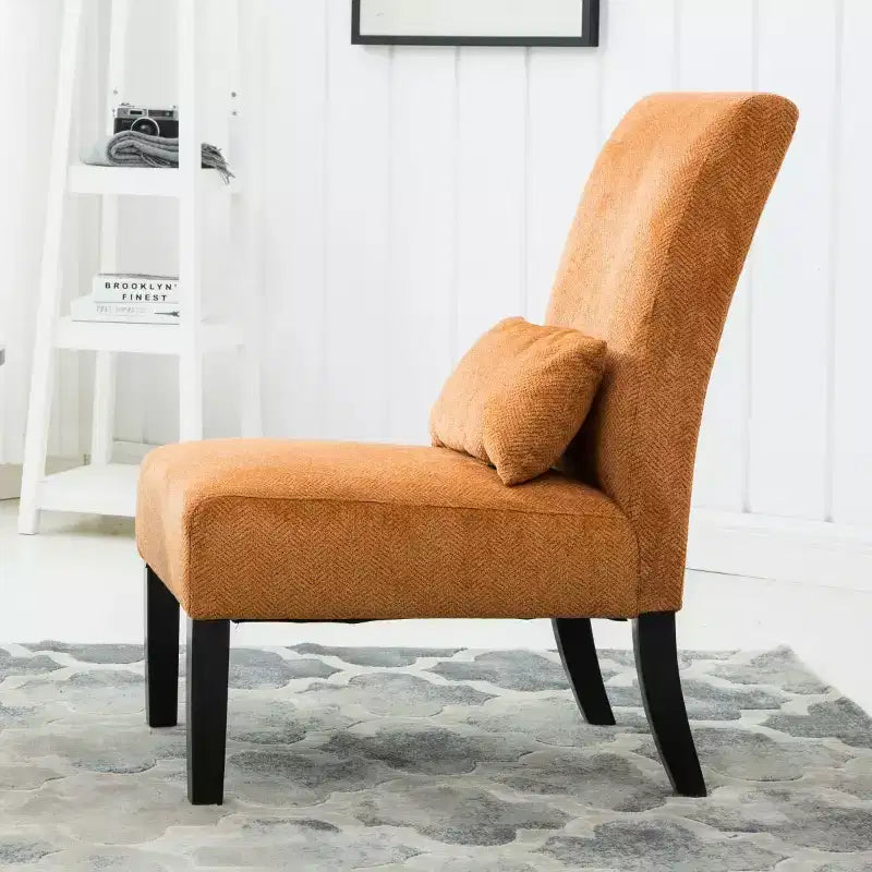 Fauteuil d'appoint sans accoudoirs en tissu chenille moderne avec oreiller, pieds en bois massif, siège profond pour le salon, la chambre ou le bureau