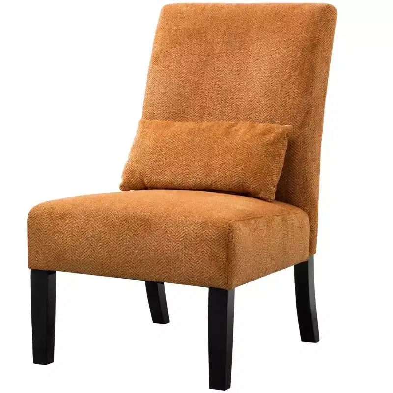 Fauteuil d'appoint sans accoudoirs en tissu chenille moderne avec oreiller, pieds en bois massif, siège profond pour le salon, la chambre ou le bureau