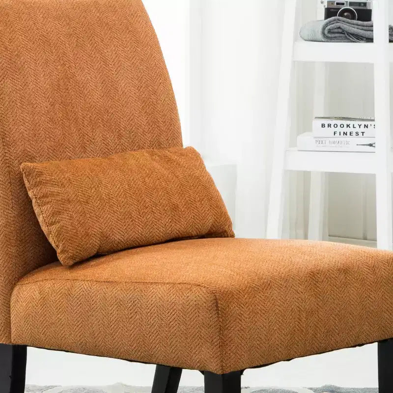 Fauteuil d'appoint sans accoudoirs en tissu chenille moderne avec oreiller, pieds en bois massif, siège profond pour le salon, la chambre ou le bureau
