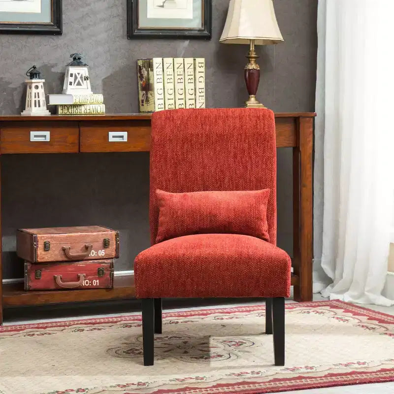 Fauteuil d'appoint sans accoudoirs en tissu chenille moderne avec oreiller, pieds en bois massif, siège profond pour le salon, la chambre ou le bureau