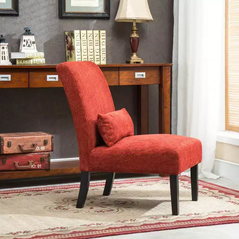 Fauteuil d'appoint sans accoudoirs en tissu chenille moderne avec oreiller, pieds en bois massif, siège profond pour le salon, la chambre ou le bureau