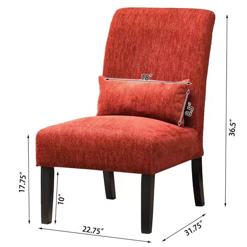 Fauteuil d'appoint sans accoudoirs en tissu chenille moderne avec oreiller, pieds en bois massif, siège profond pour le salon, la chambre ou le bureau