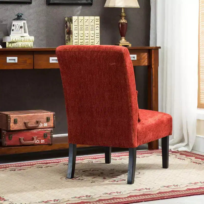 Fauteuil d'appoint sans accoudoirs en tissu chenille moderne avec oreiller, pieds en bois massif, siège profond pour le salon, la chambre ou le bureau