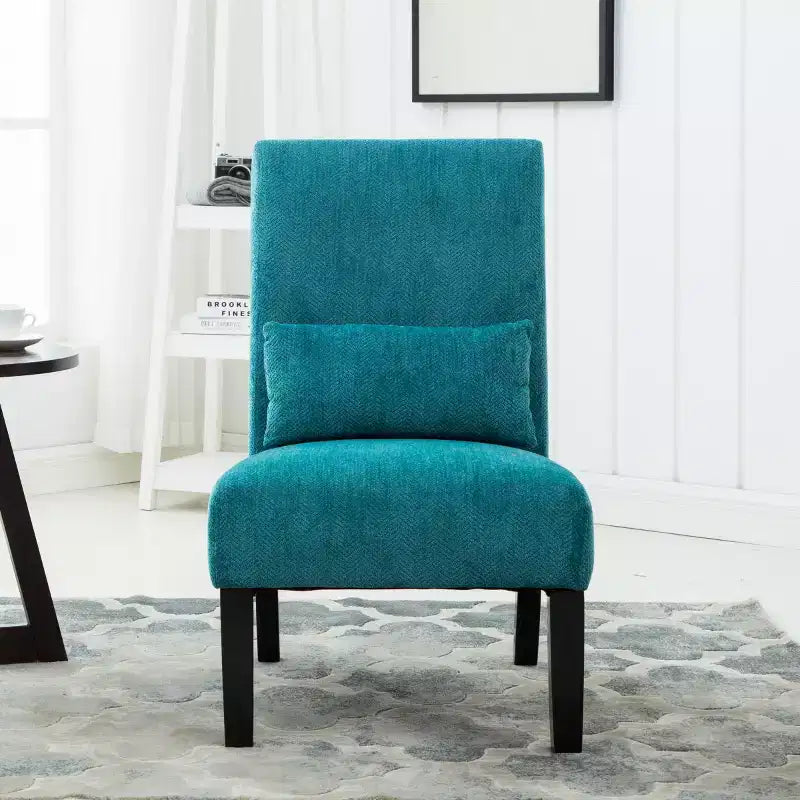 Fauteuil d'appoint sans accoudoirs en tissu chenille moderne avec oreiller, pieds en bois massif, siège profond pour le salon, la chambre ou le bureau