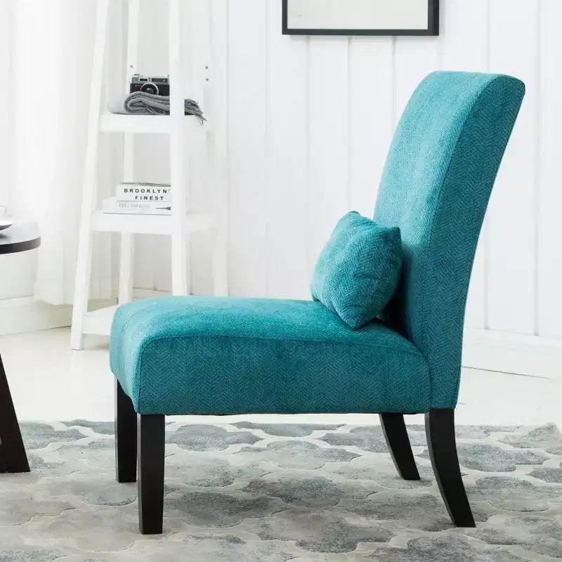 Fauteuil d'appoint sans accoudoirs en tissu chenille moderne avec oreiller, pieds en bois massif, siège profond pour le salon, la chambre ou le bureau