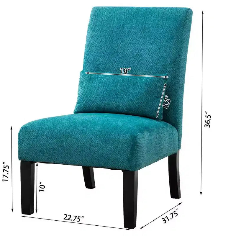 Fauteuil d'appoint sans accoudoirs en tissu chenille moderne avec oreiller, pieds en bois massif, siège profond pour le salon, la chambre ou le bureau