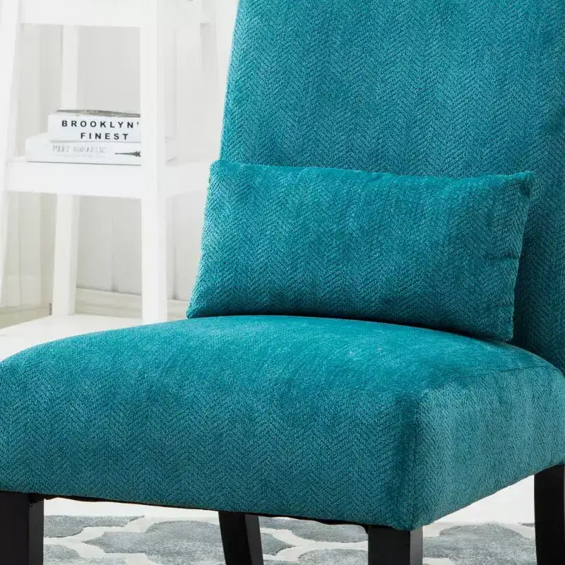 Fauteuil d'appoint sans accoudoirs en tissu chenille moderne avec oreiller, pieds en bois massif, siège profond pour le salon, la chambre ou le bureau