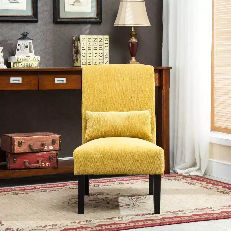 Fauteuil d'appoint sans accoudoirs en tissu chenille moderne avec oreiller, pieds en bois massif, siège profond pour le salon, la chambre ou le bureau