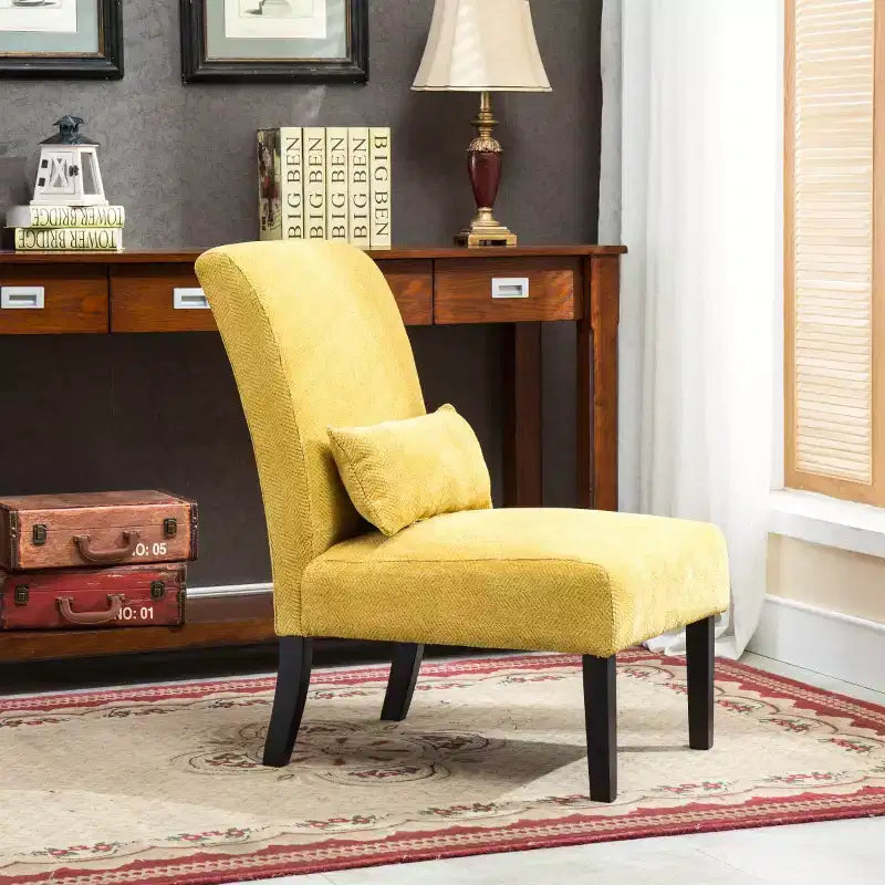 Fauteuil d'appoint sans accoudoirs en tissu chenille moderne avec oreiller, pieds en bois massif, siège profond pour le salon, la chambre ou le bureau