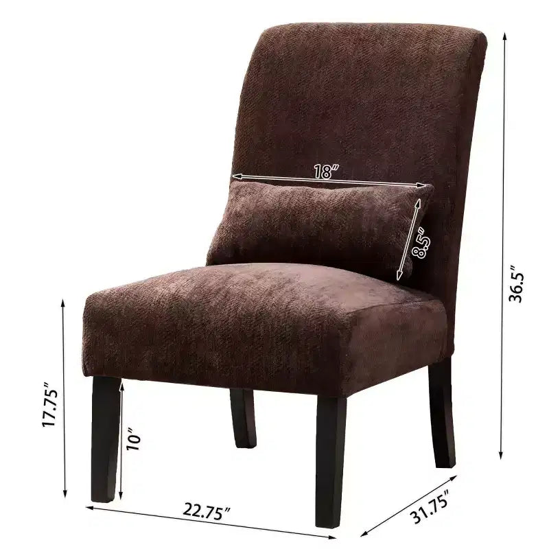 Fauteuil d'appoint sans accoudoirs en tissu chenille moderne avec oreiller, pieds en bois massif, siège profond pour le salon, la chambre ou le bureau