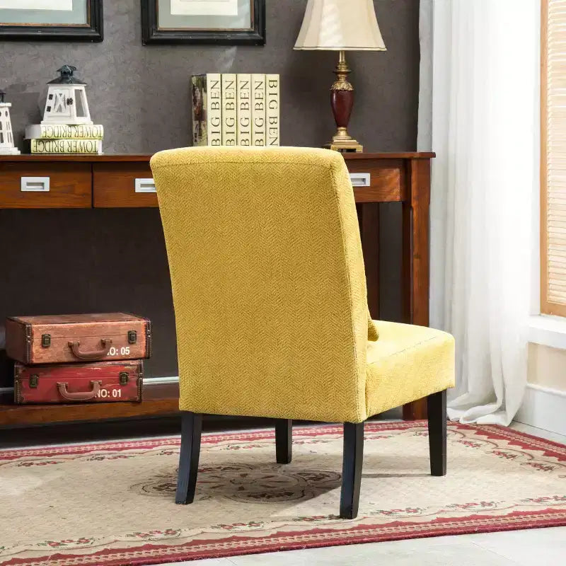 Fauteuil d'appoint sans accoudoirs en tissu chenille moderne avec oreiller, pieds en bois massif, siège profond pour le salon, la chambre ou le bureau