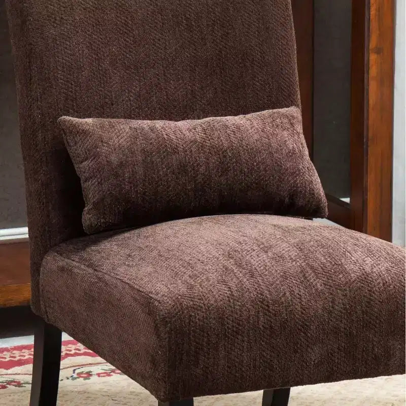 Fauteuil d'appoint sans accoudoirs en tissu chenille moderne avec oreiller, pieds en bois massif, siège profond pour le salon, la chambre ou le bureau