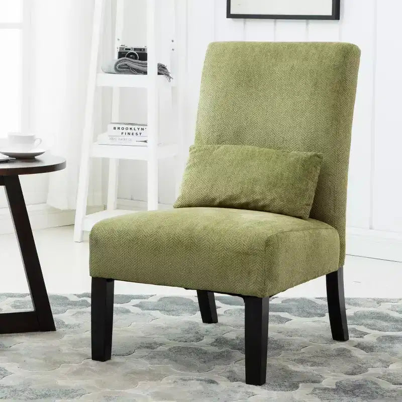 Fauteuil d'appoint sans accoudoirs en tissu chenille moderne avec oreiller, pieds en bois massif, siège profond pour le salon, la chambre ou le bureau