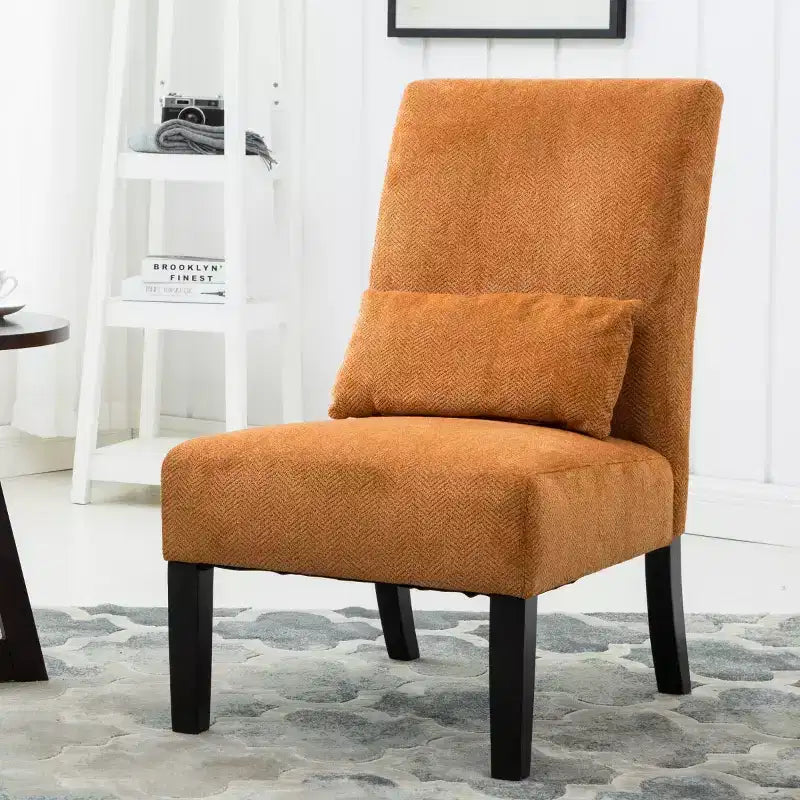 Fauteuil d'appoint sans accoudoirs en tissu chenille moderne avec oreiller, pieds en bois massif, siège profond pour le salon, la chambre ou le bureau