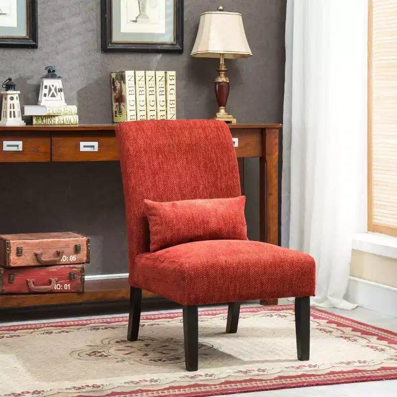 Fauteuil d'appoint sans accoudoirs en tissu chenille moderne avec oreiller, pieds en bois massif, siège profond pour le salon, la chambre ou le bureau
