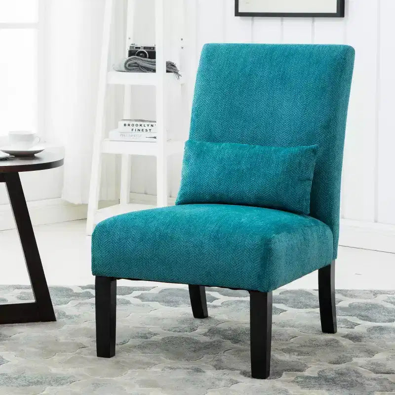 Fauteuil d'appoint sans accoudoirs en tissu chenille moderne avec oreiller, pieds en bois massif, siège profond pour le salon, la chambre ou le bureau