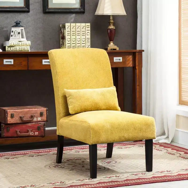 Fauteuil d'appoint sans accoudoirs en tissu chenille moderne avec oreiller, pieds en bois massif, siège profond pour le salon, la chambre ou le bureau