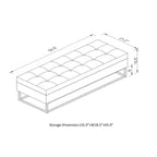 Banc de rangement 58,6 po, banc rembourré avec base en métal pour chambre, salon, couloir bleu