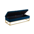 Banc de rangement 58,6 po, banc rembourré avec base en métal pour chambre, salon, couloir bleu