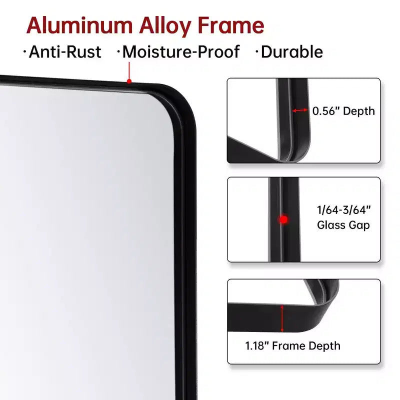 Miroir de salle de bain, miroir mural encadré noir 40x30, verre trempé pour entrée, salon