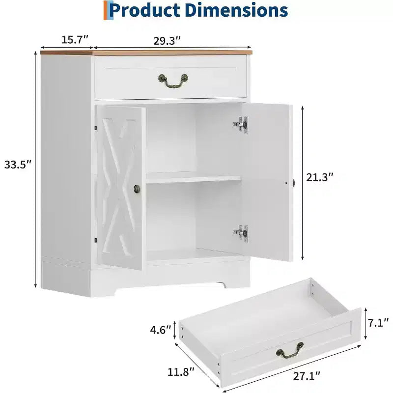 Meuble de Rangement Buffet de Ferme - Bahut avec 2 Portes, Tiroir et Étagère Ajustable, Meuble Blanc pour Cuisine, Salon
