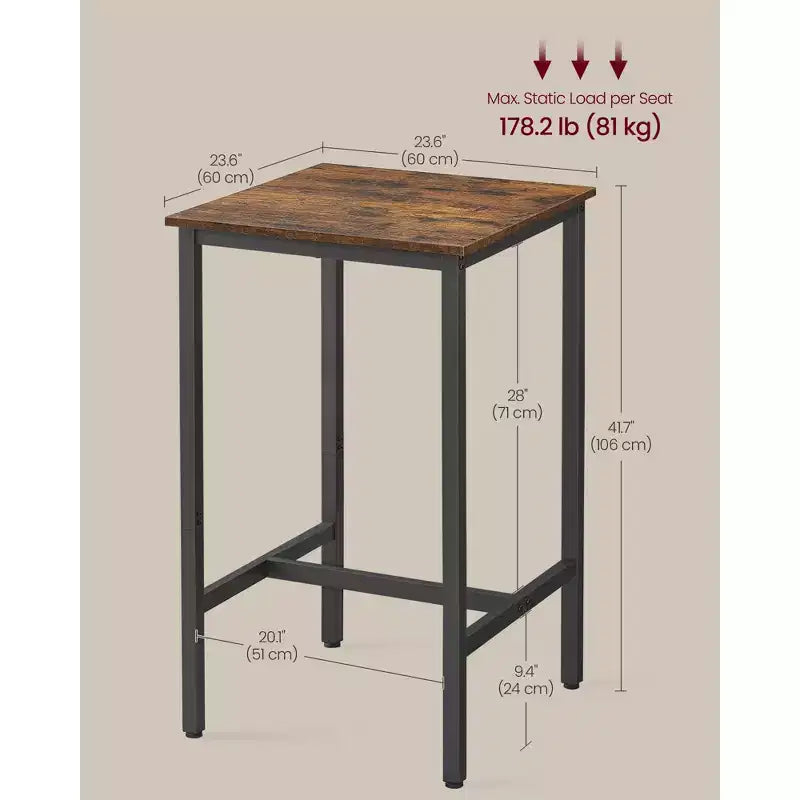 Table de bar, petite table de salle à manger haute de cuisine, cadre métallique robuste, pour espaces restreints, facile à assembler