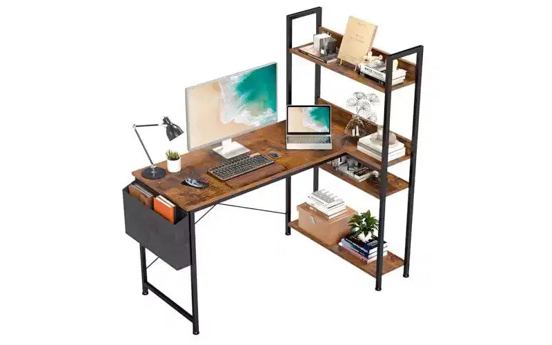 Bureau d'ordinateur moderne réversible en forme de L avec étagère réglable, bureau de rangement et d'écriture pour adolescents, étudiants, pour le travail ou le bureau